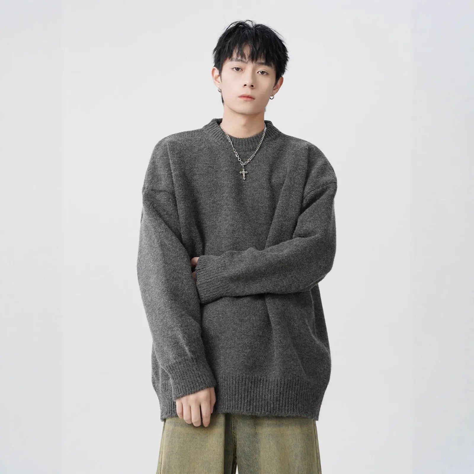 Muted Color Knit Sweater for Men and Women, Autumn Winter Casual Loose Fit Youth Style Couple's Knitwear Markonline
