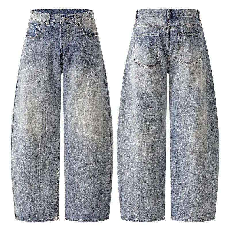Water washed distressed wide leg jeans for men Markonline