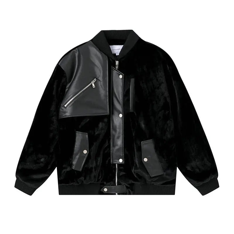 Fur jacket leather splicing motorcycle jacket for men eprolo