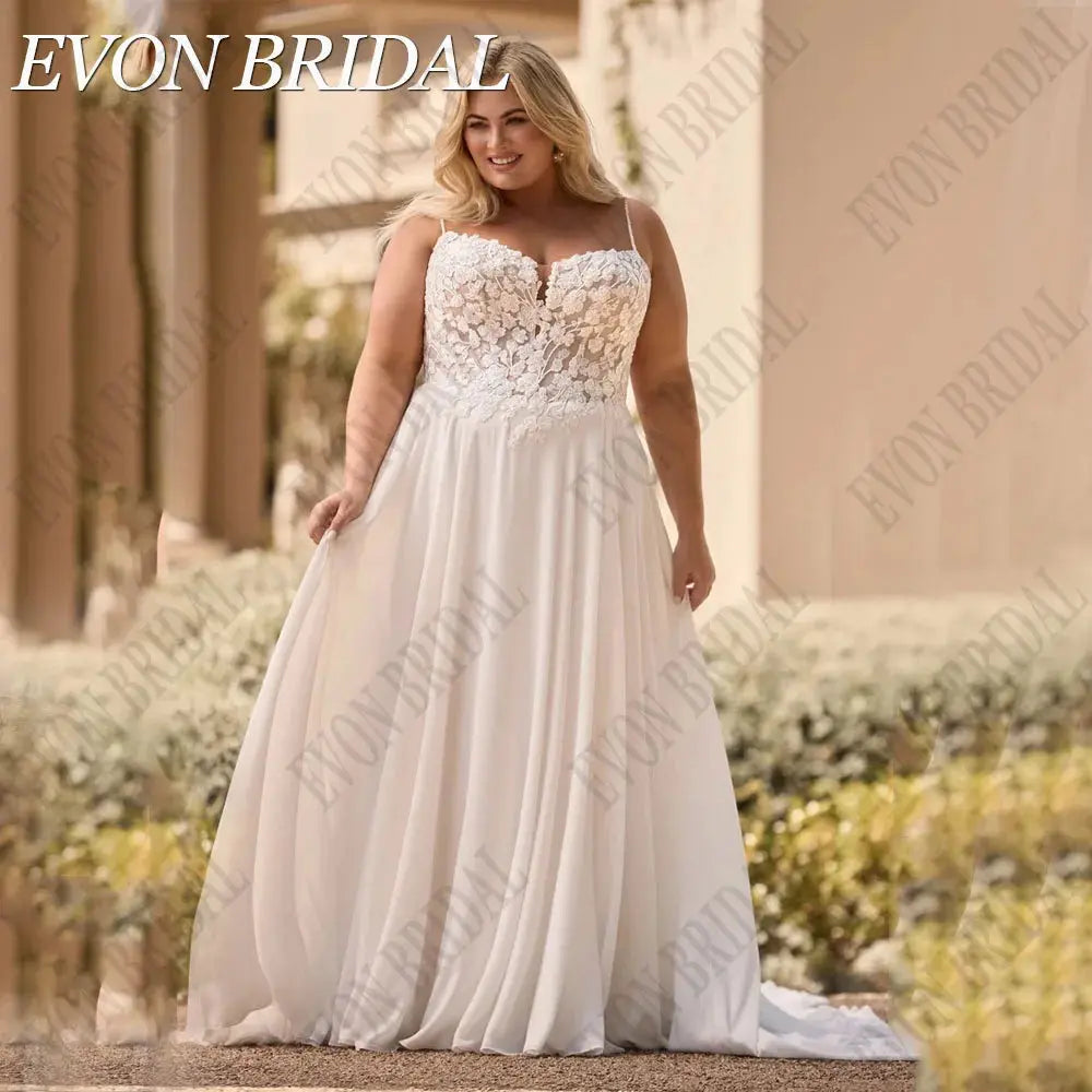 EVON BRIDAL Customized Elegant Plus Size Wedding Dress Chiffon A Line Appliuqe Sleeveless Bride Gowns Women Wedding Gown 2025