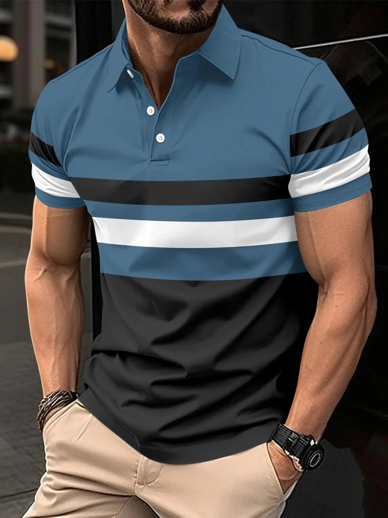 Polo striped men's sports polo shirt top Markonline