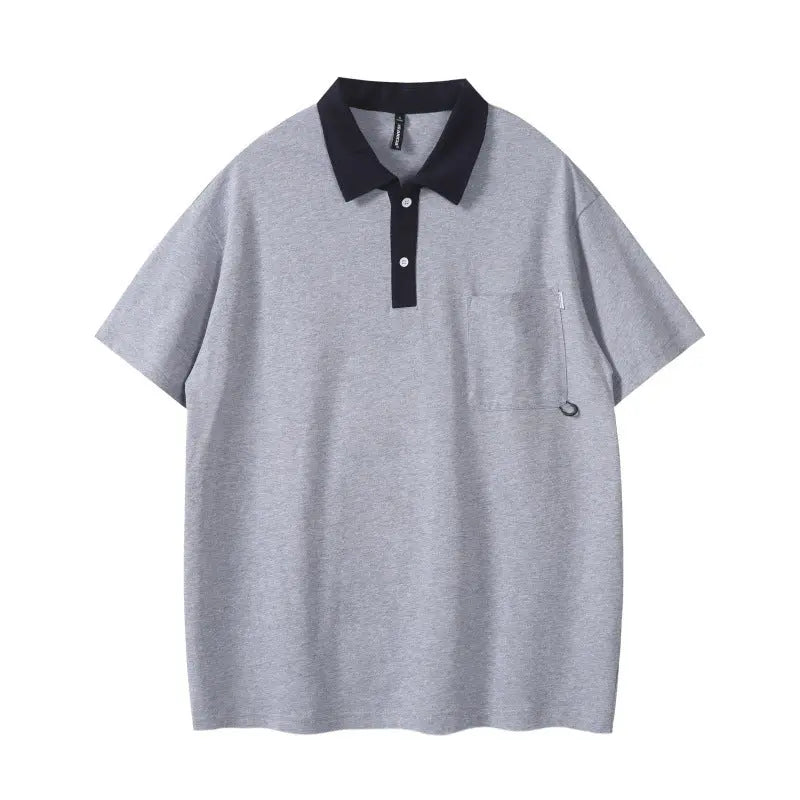 Pocket decoration contrasting collar polo shirt men's short sleeved shirt Markonline