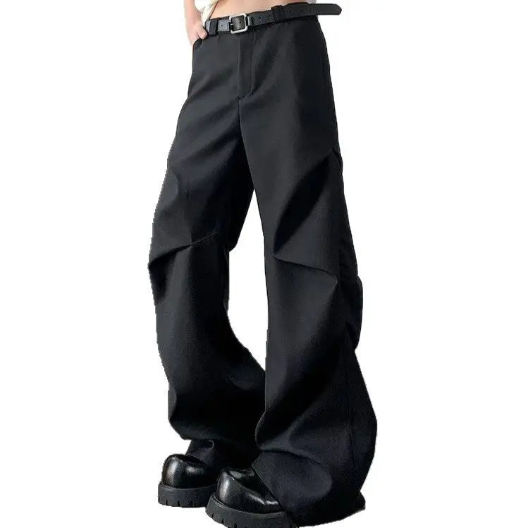 Black pleated paratrooper casual pants for men and women