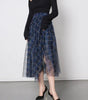 Blue plaid mesh skirt, multi-layer versatile A-line skirt for women Markonline