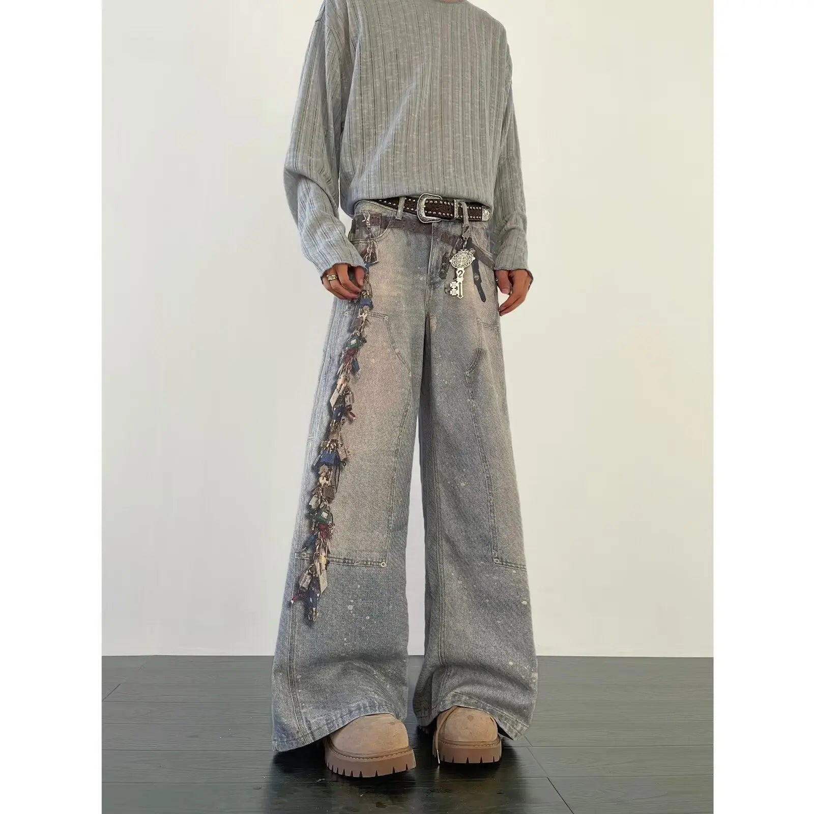 Printed ink splatter hanging decoration logging workwear jeans men Markonline