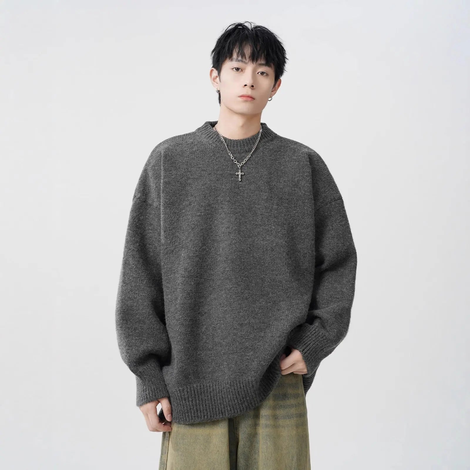 Muted Color Knit Sweater for Men and Women, Autumn Winter Casual Loose Fit Youth Style Couple's Knitwear