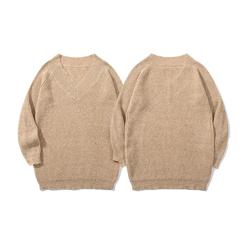 Retro Solid Color Sweater Men Loose Unisex Casual Knitwear Markonline