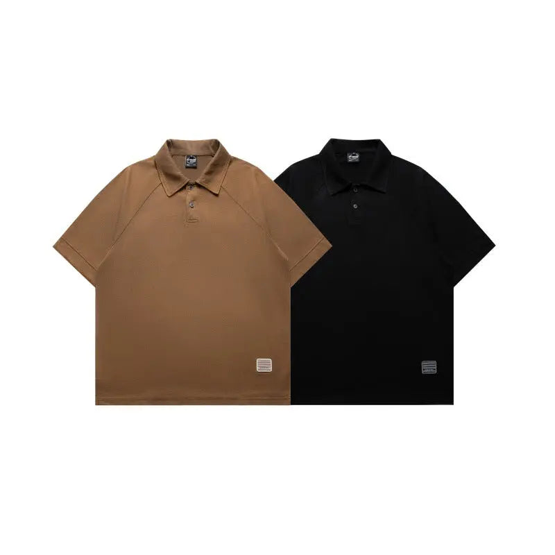 Label washed loose fitting raglan polo shirt Markonline