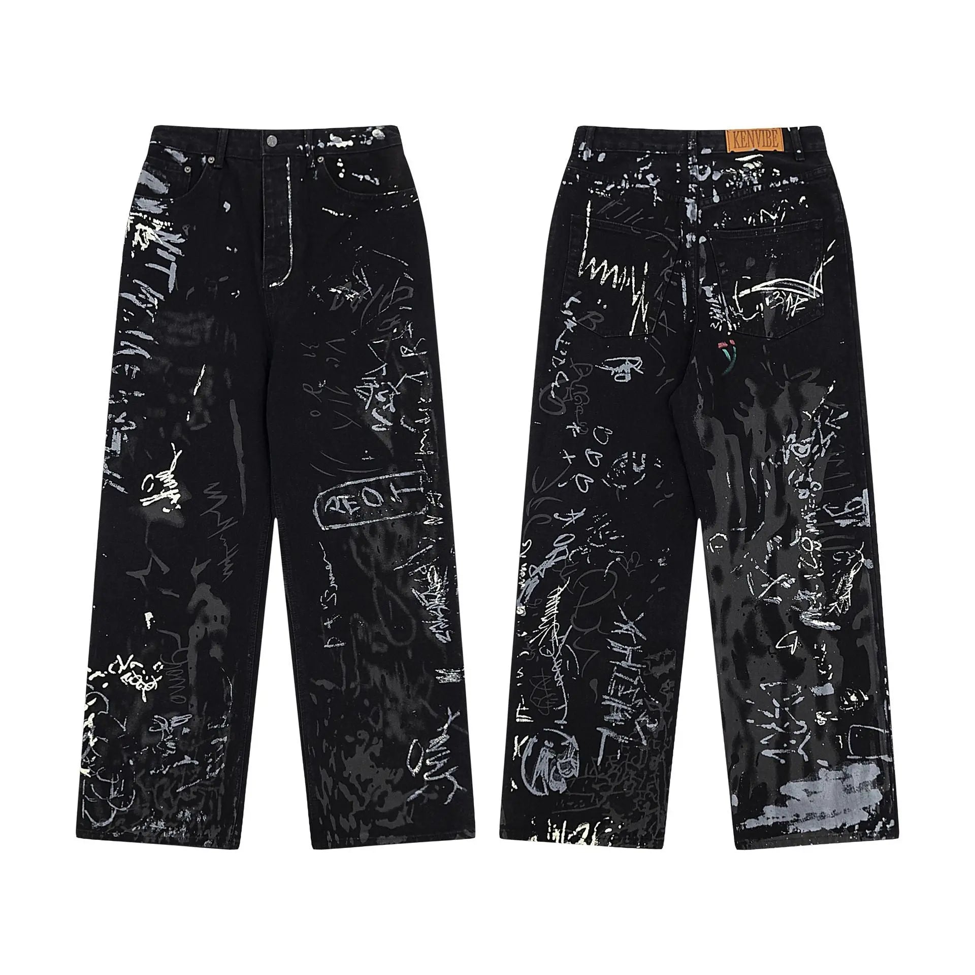 Graffiti washed denim jeans for men and women Markonline