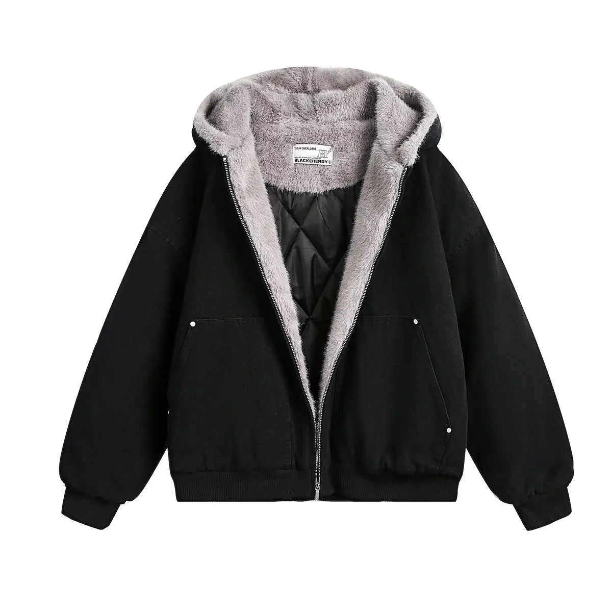 Haired collar hooded cotton jacket for men and women