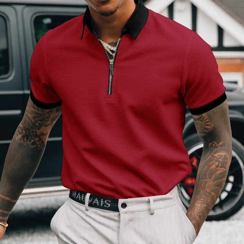 Solid color POLO zipper men's polo shirt T-shirt Markonline