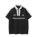 Letter printed half zip loose polo shirt short sleeved Markonline