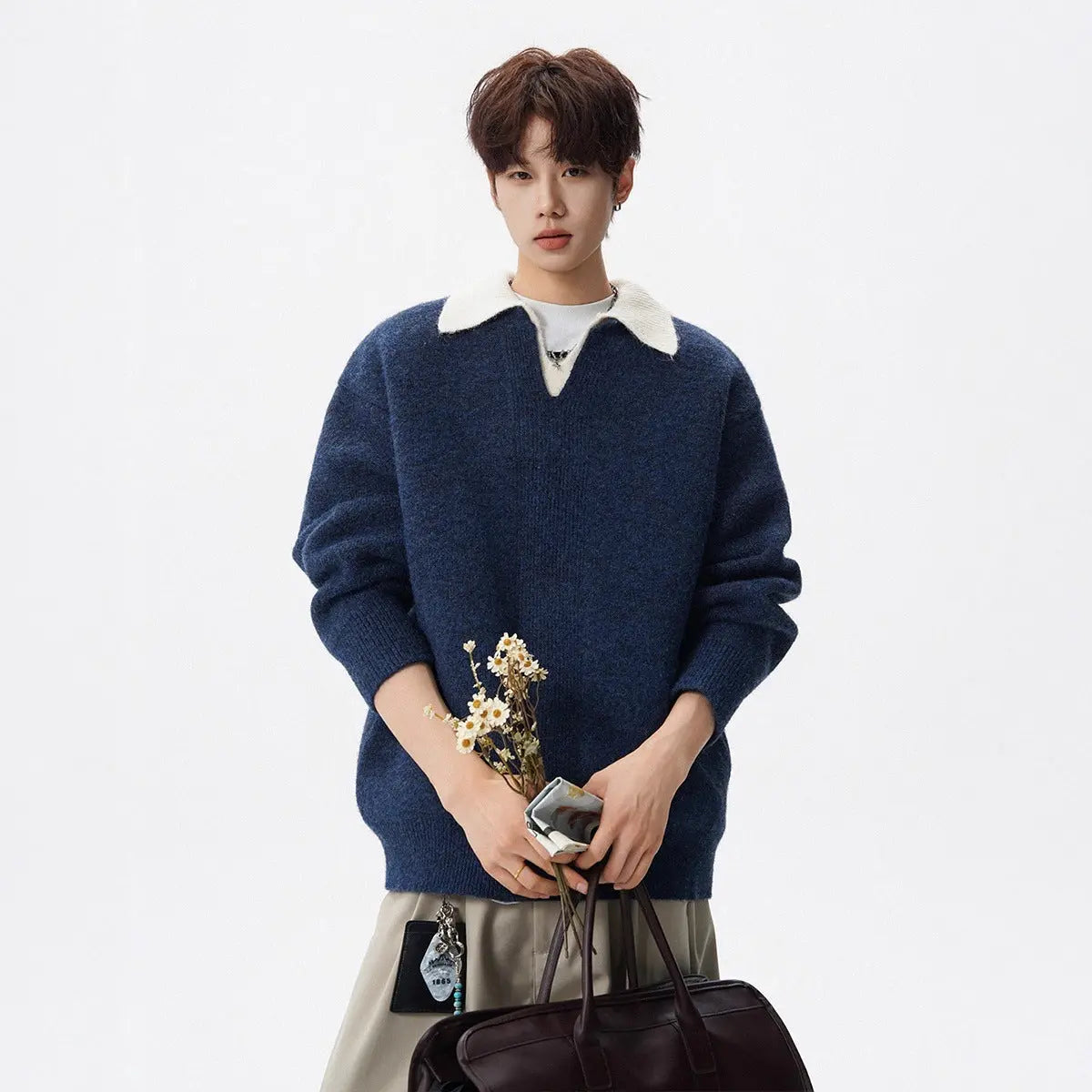 Heavyweight Casual Collar Knit Sweater for Men and Women, Winter Vintage Two-Tone Knitwear High-End Warm Couple's Base Layer Sweater Markonline