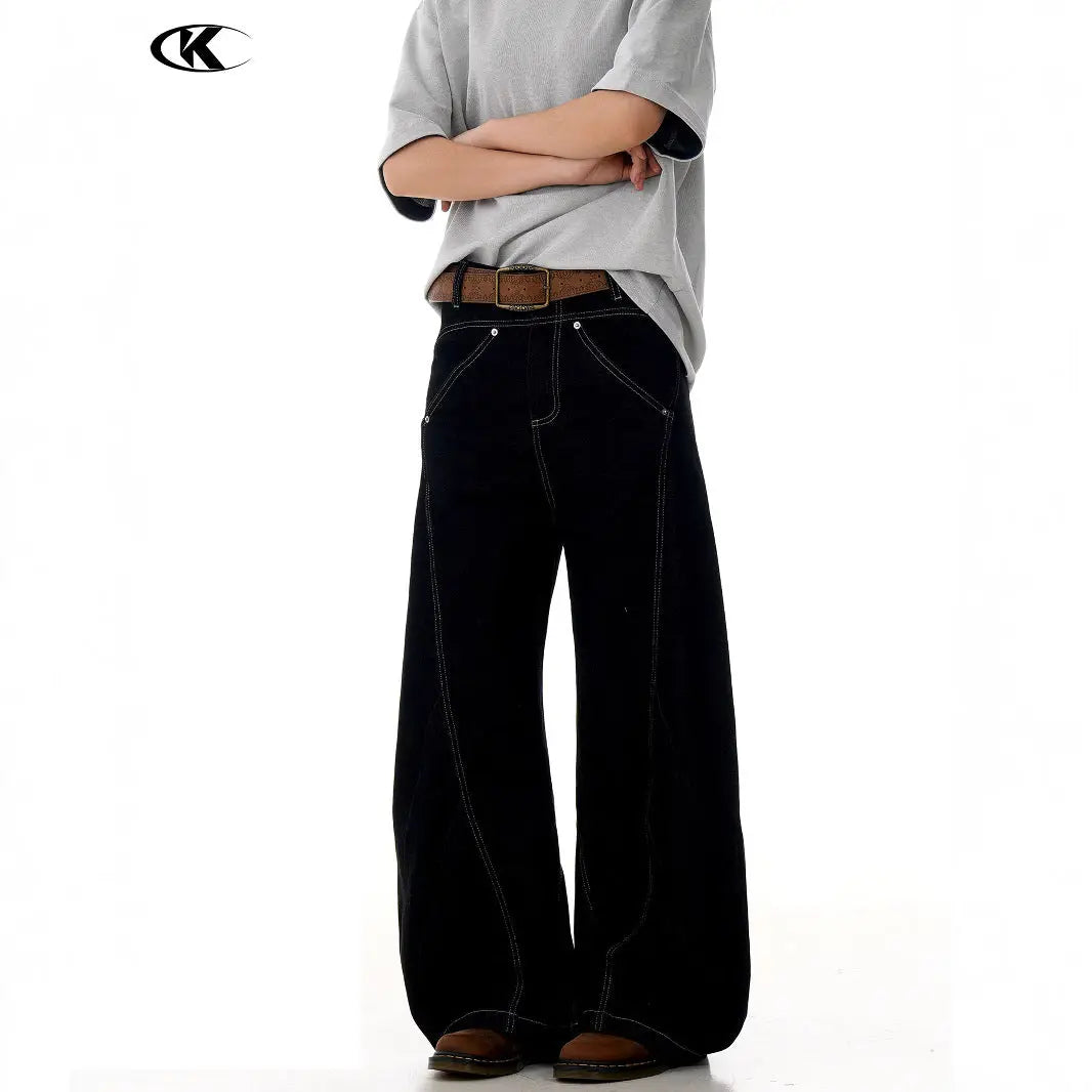 Jeans for Men and Women with Topstitching Design Slim Fit Trendy Loose Casual Wide Leg Long Pants Markonline