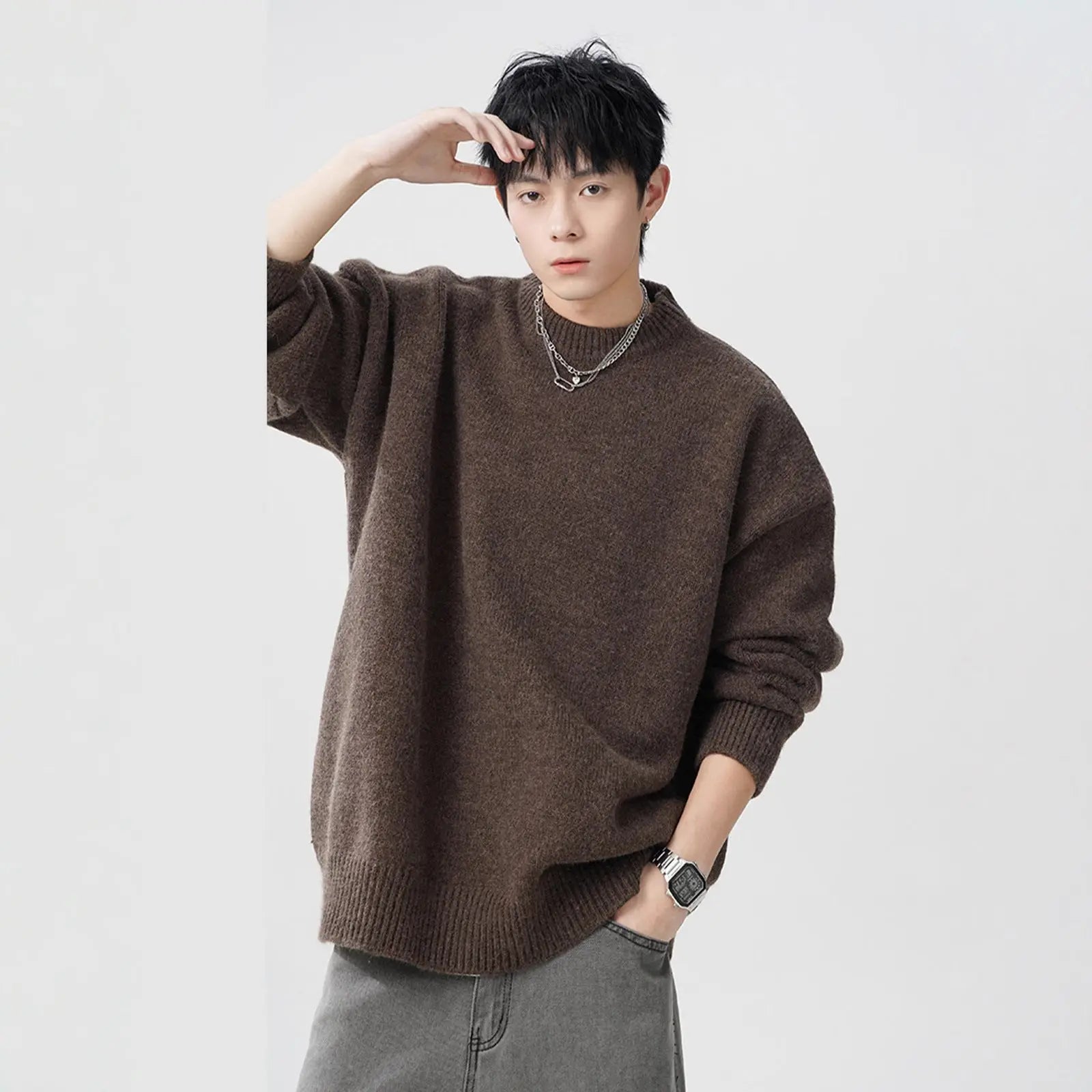 Muted Color Knit Sweater for Men and Women, Autumn Winter Casual Loose Fit Youth Style Couple's Knitwear Markonline