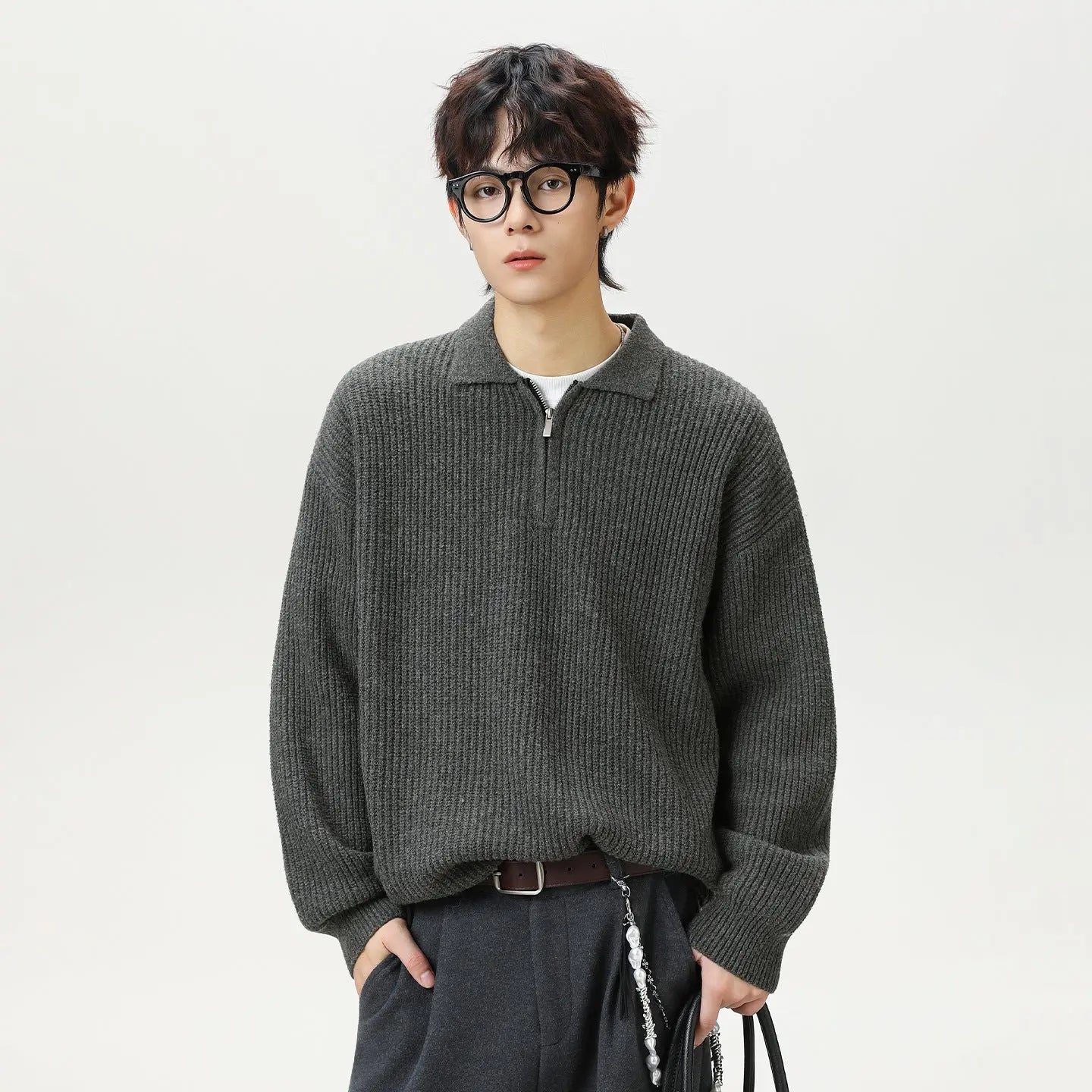 Half zip lapel sweater for men Markonline