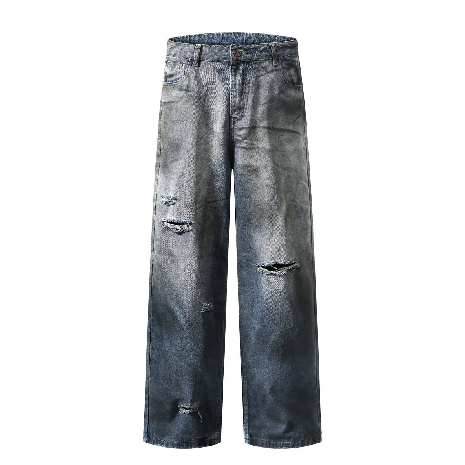 Washed Distressed Straight Leg Denim Pants for Men and Women Markonline