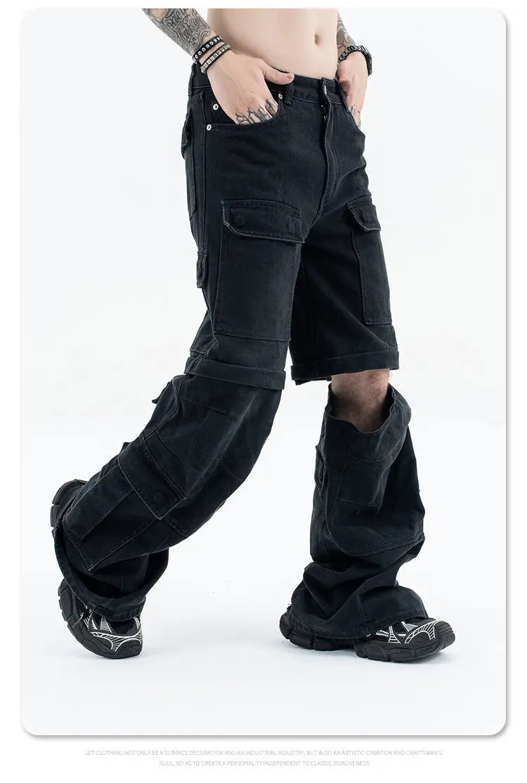 Men's  Water-Washed Faded Flared Casual Loose High-Street  Jeans