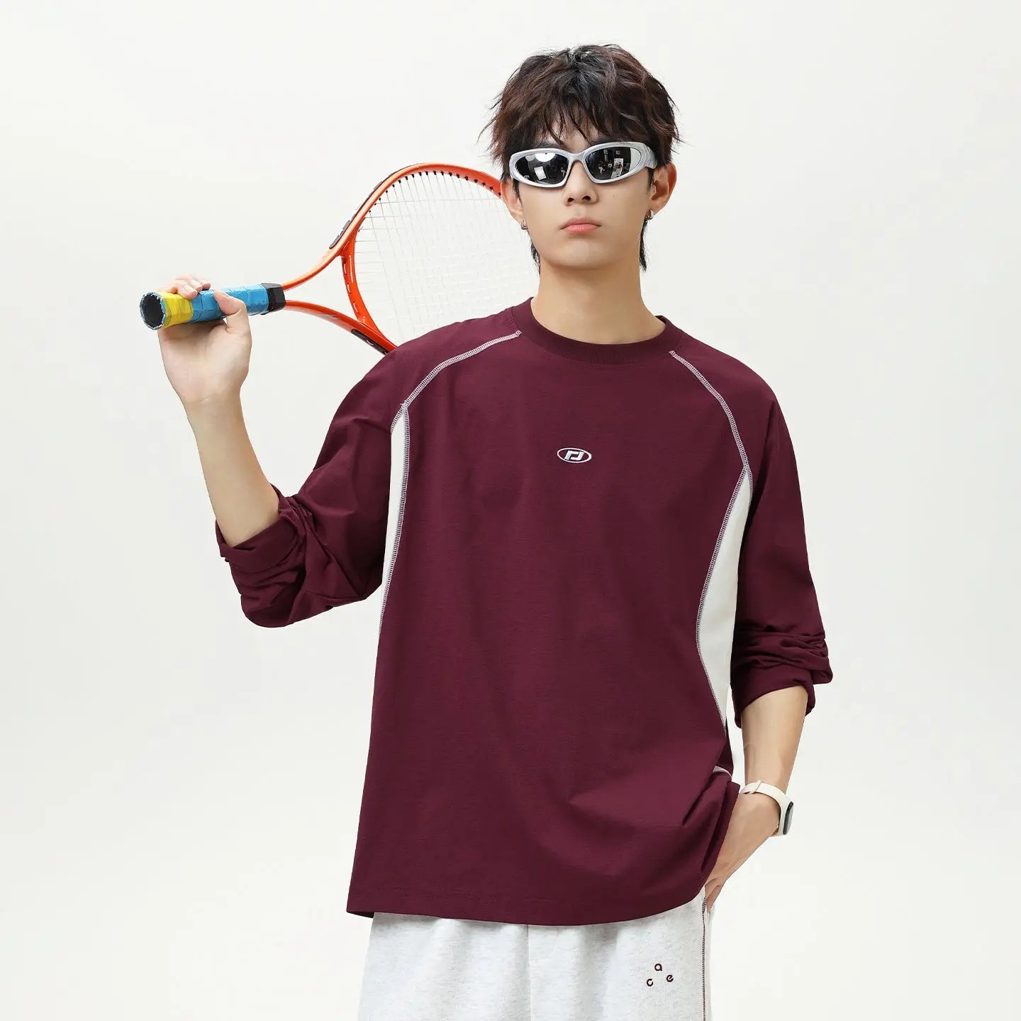 Embroidered loose long sleeved T-shirt for men Markonline