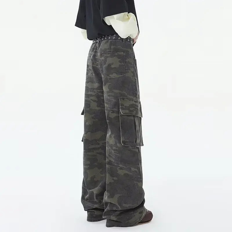 Retro camouflage work pants for men in spring and summer