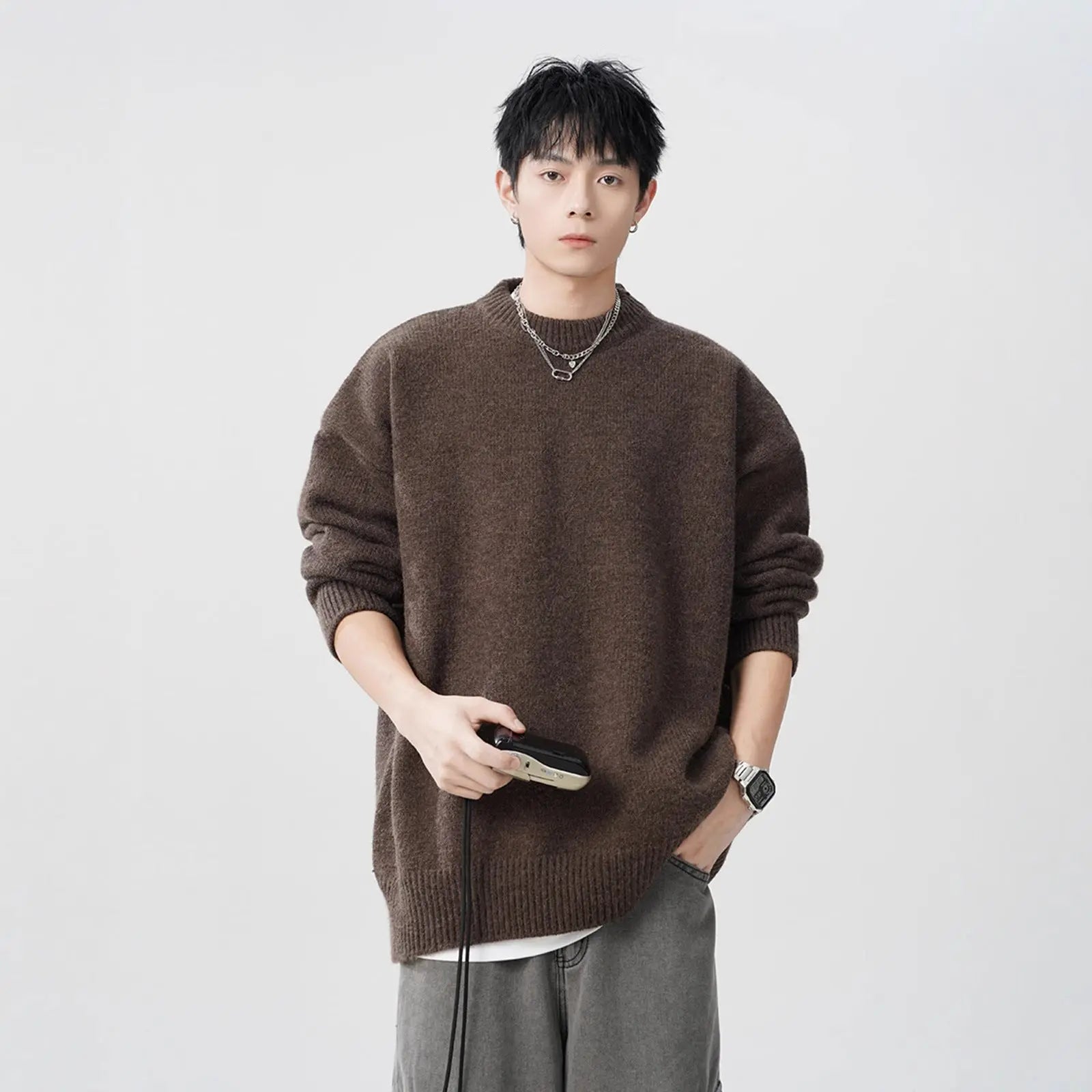 Muted Color Knit Sweater for Men and Women, Autumn Winter Casual Loose Fit Youth Style Couple's Knitwear Markonline