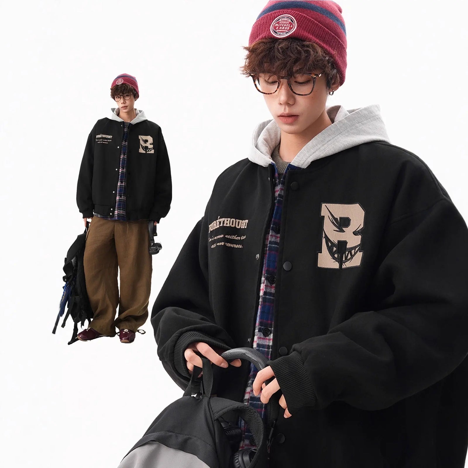 Casual Letter Embroidery Design Jacket for Men and Women, Loose Fit Couple Baseball Style Open Front Coat