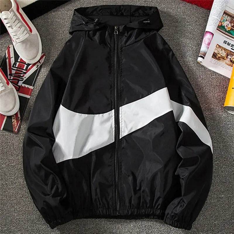 New Men Spring Fall Thin Hoodies Coats Long Sleeves Color Block Zipper Hooded Sweatshirts Jacket Male Black /White/ Gray Outwear Markonline