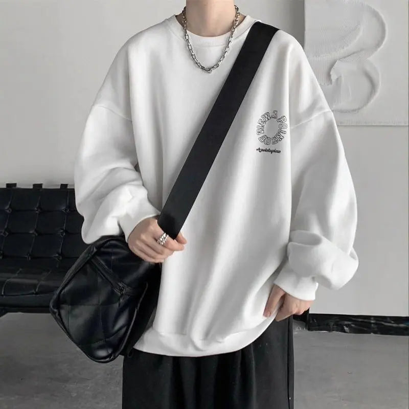 Factory Direct Supply Round Neck Hoodless Sweatshirt Men INS Autumn WinterStreet Style Loose Casual Fleece Lined Thick Outerwear