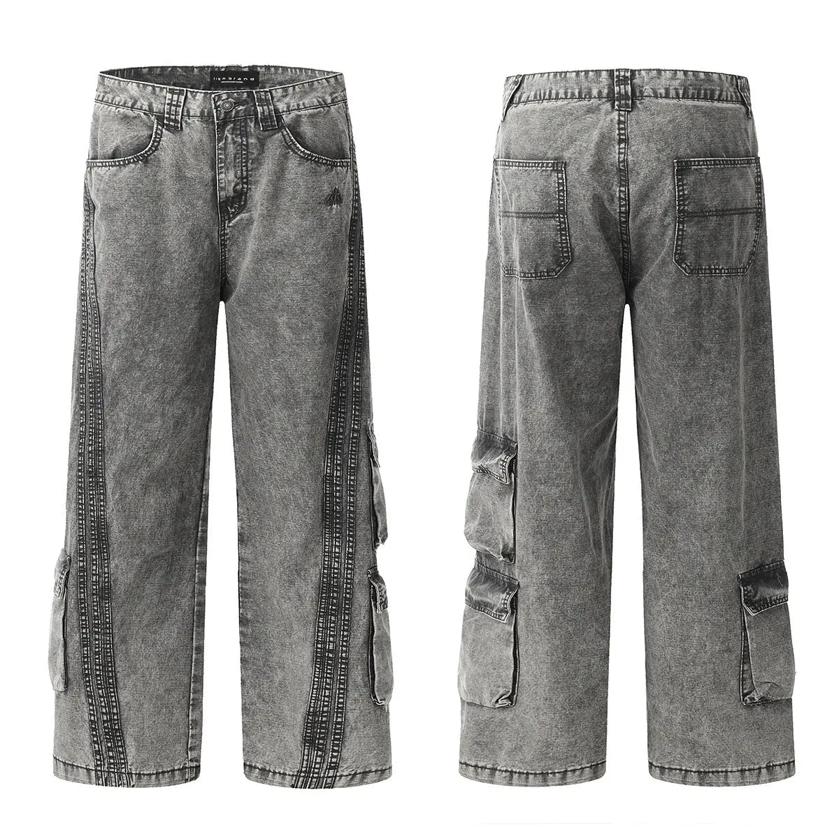 Washed Gray Workwear Jeans with Multiple Pockets for Men and Women Markonline