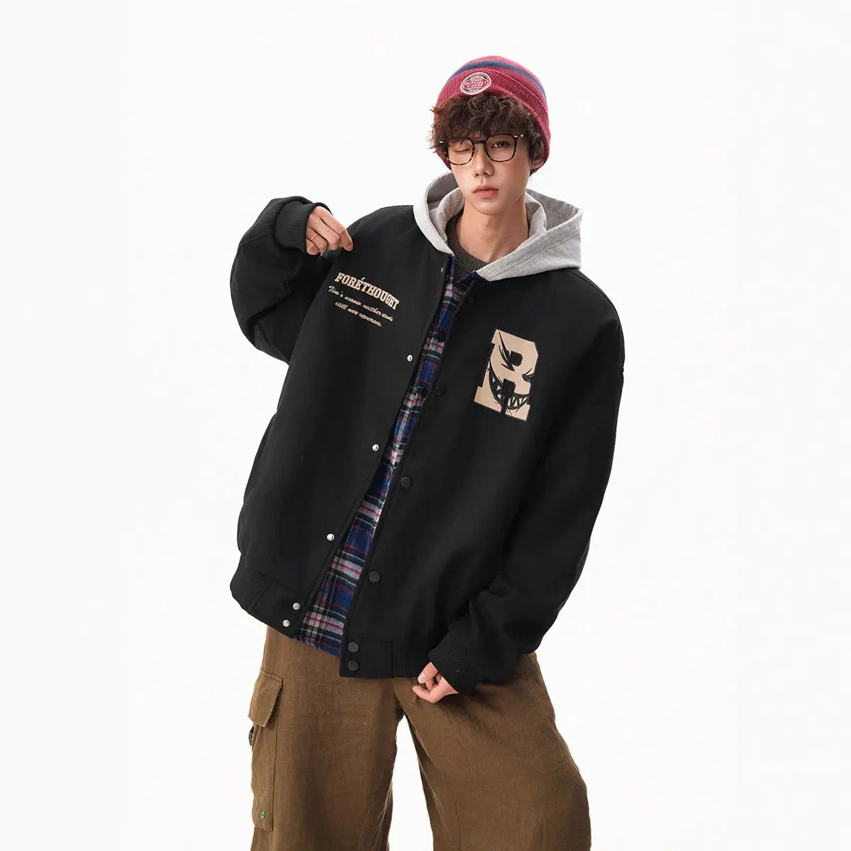 Casual Letter Embroidery Design Jacket for Men and Women, Loose Fit Couple Baseball Style Open Front Coat Markonline