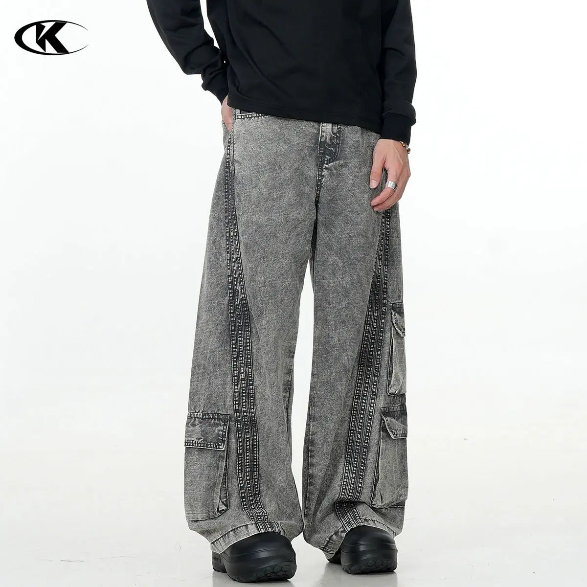 Washed Gray Workwear Jeans with Multiple Pockets for Men and Women Markonline