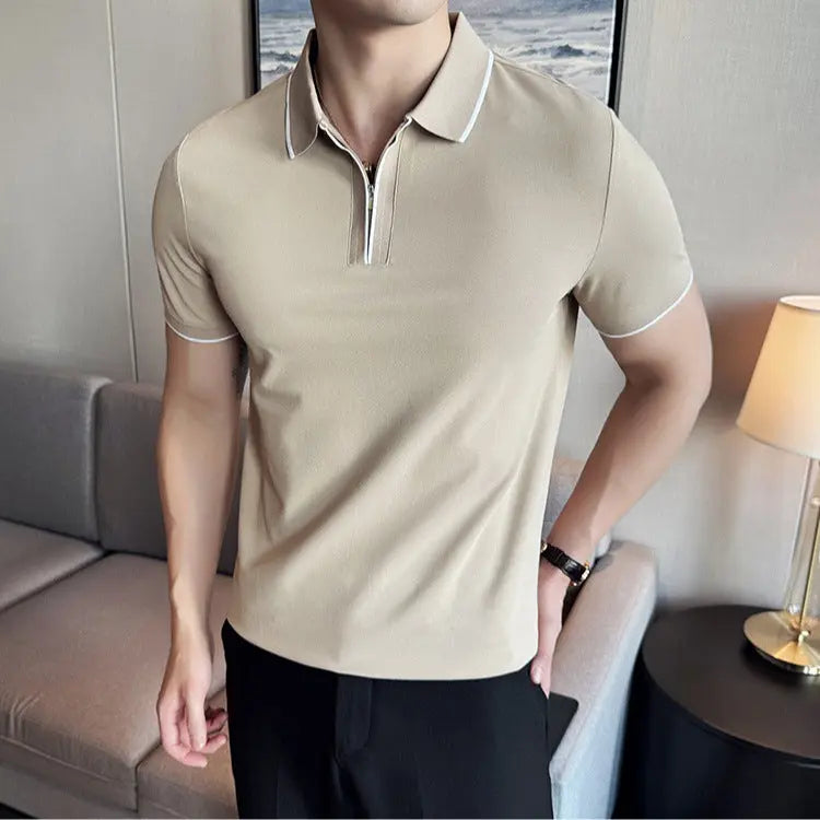 Men's Polo Shirt Short Sleeve Zipper Collar T-Shirt Markonline