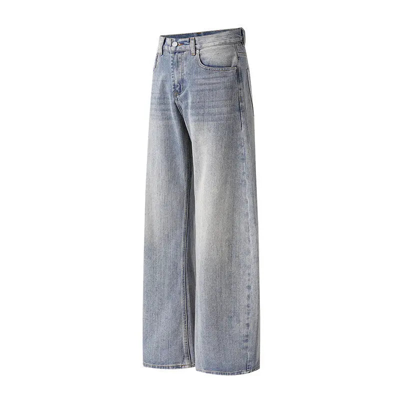 Water washed distressed wide leg jeans for men Markonline