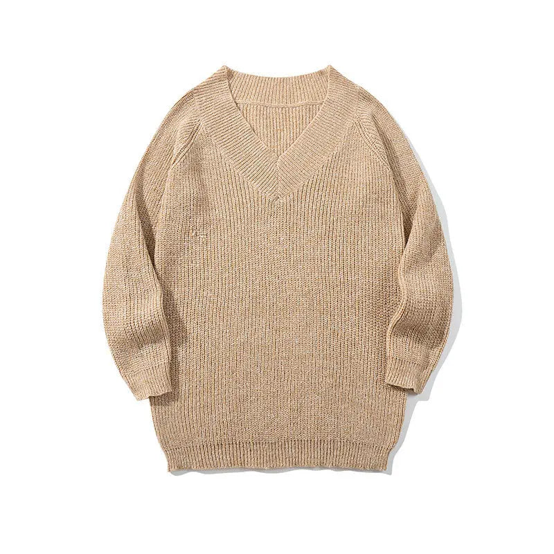 Retro Solid Color Sweater Men Loose Unisex Casual Knitwear