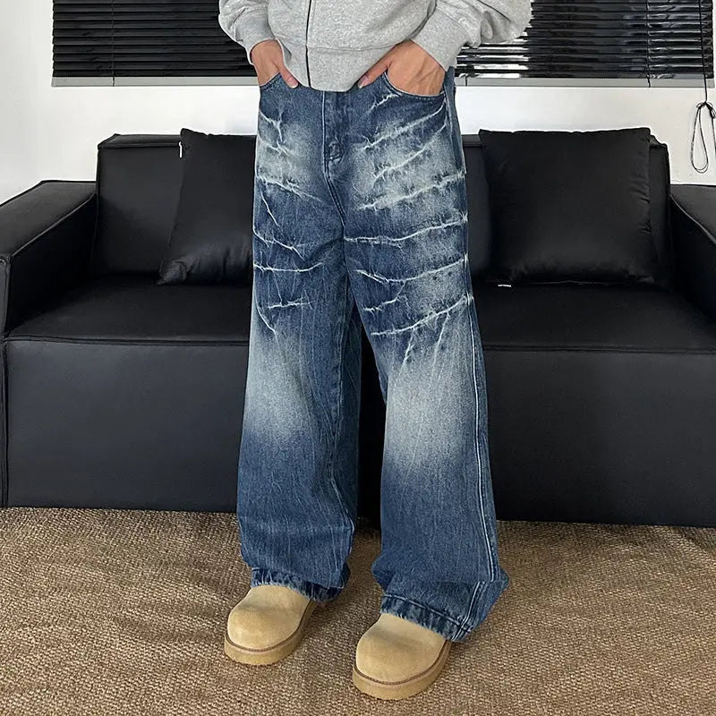 Vintage washed vintage lightning patterned jeans for men Markonline