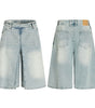 Washed Blue A-Line Straight Loose Denim Shorts for Men and Women Markonline