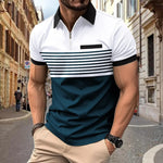 Polo Zipper Men's Printed Striped Polo Shirt Markonline