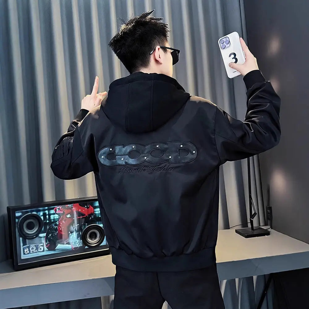 Detachable Hooded Jacket for Men Winter Embroidered Top Men's Short Coat Markonline