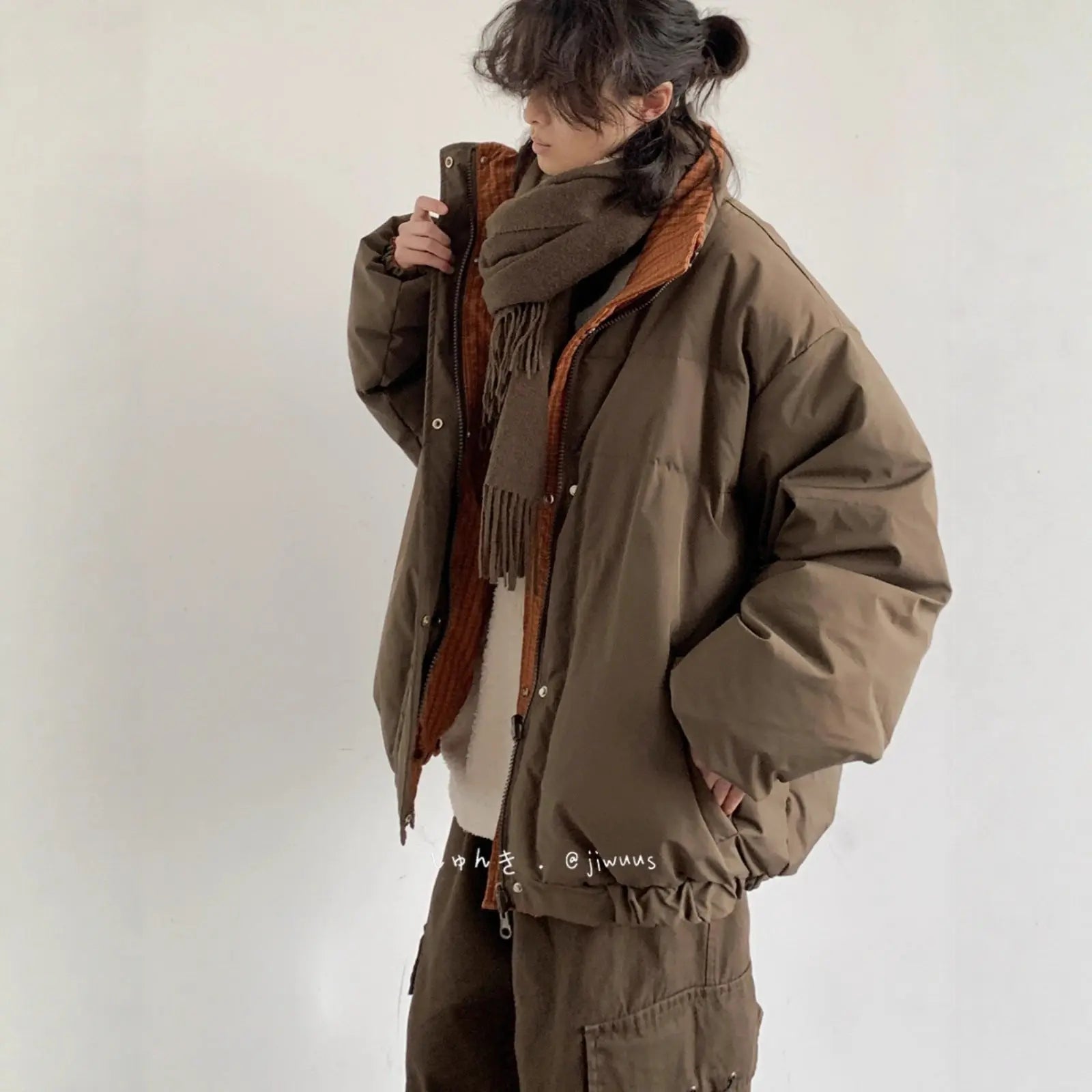 Winter Retro Patchwork Stand-up Collar Reversible Down Cotton Coat for Men and Women Loose Thick Warm Cotton Jacket Markonline