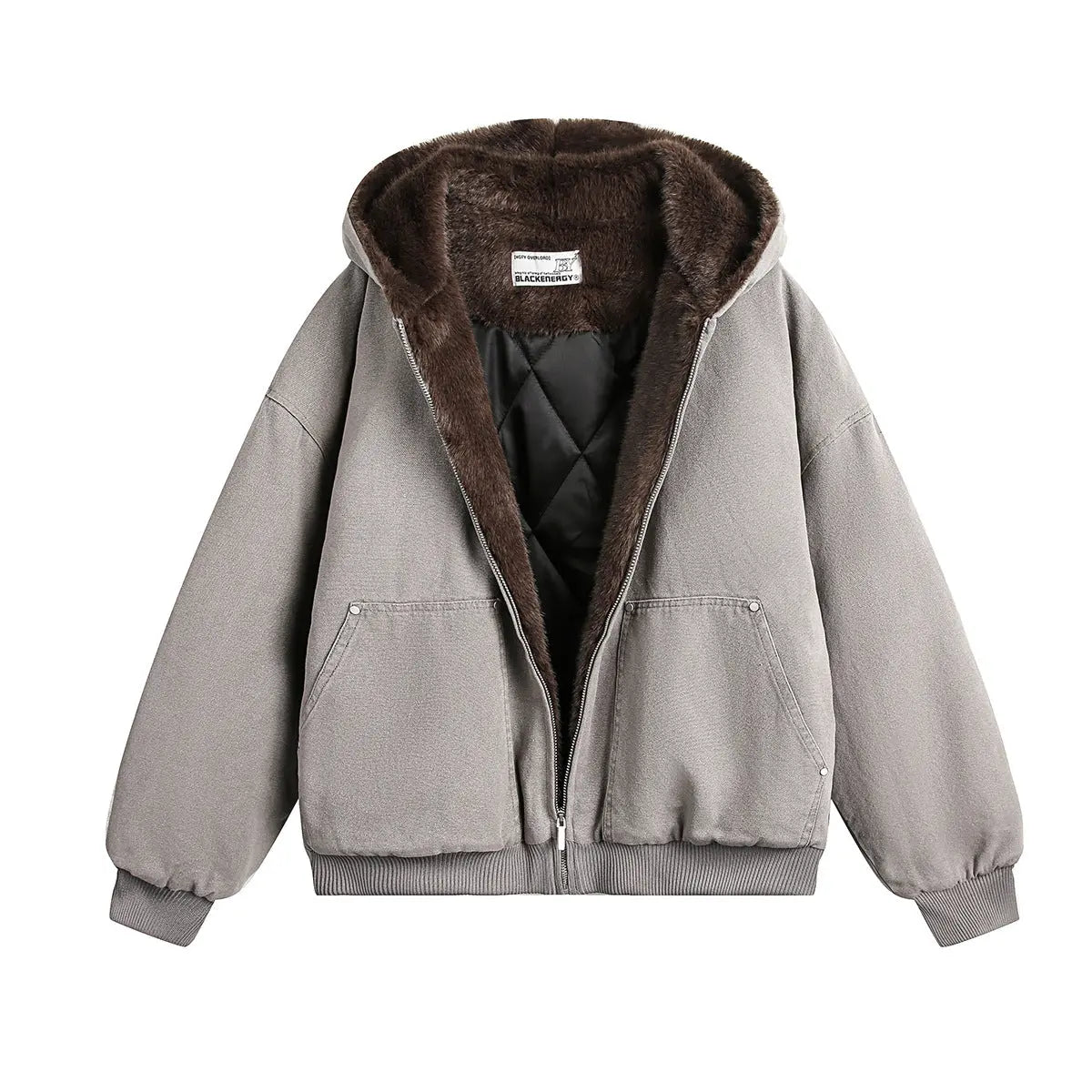 Haired collar hooded cotton jacket for men and women eprolo