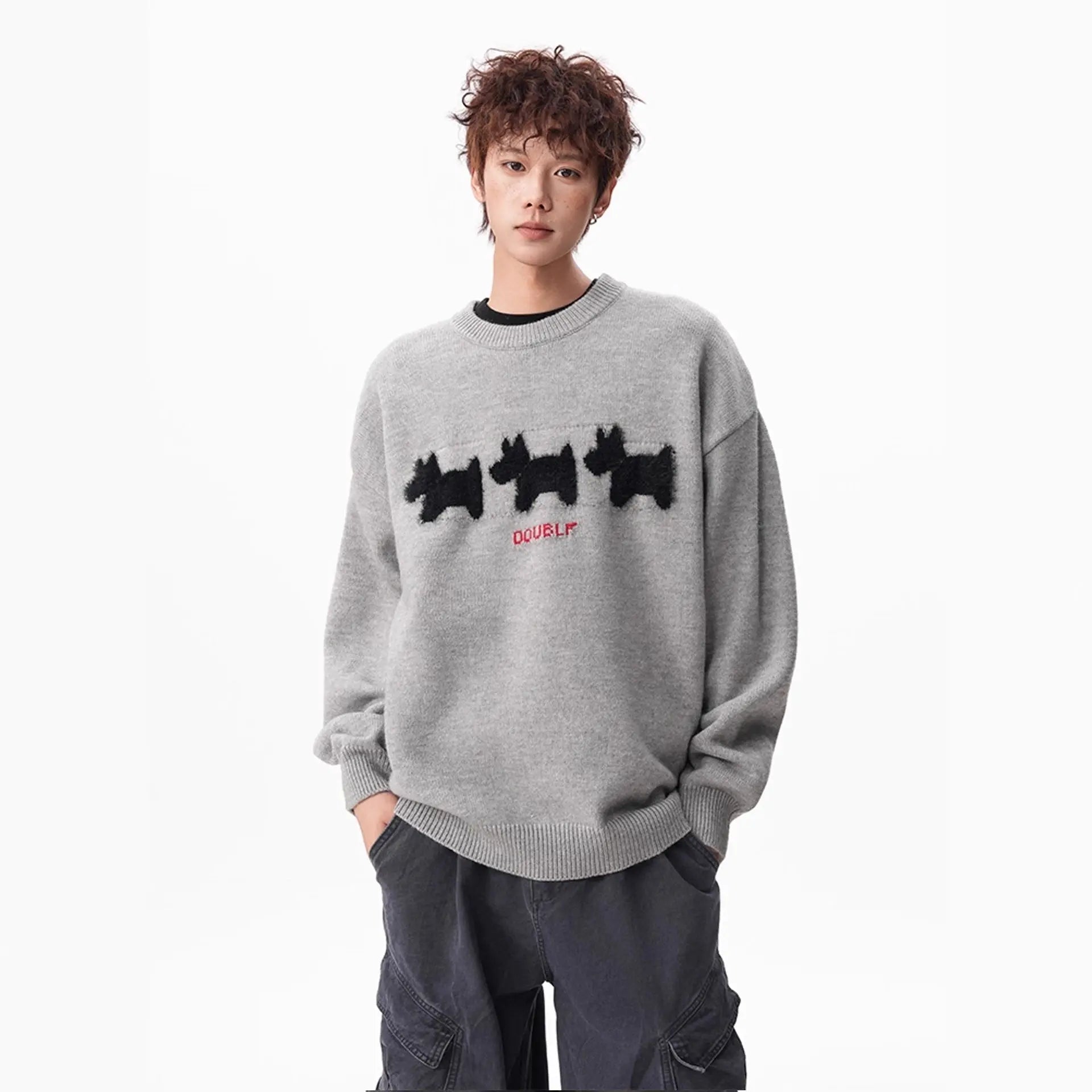 Flocked Dog Pattern Knit Sweater for Men and Women Winter Fashion Brand Loose Warm Knitwear College Style Couple Sweater Markonline