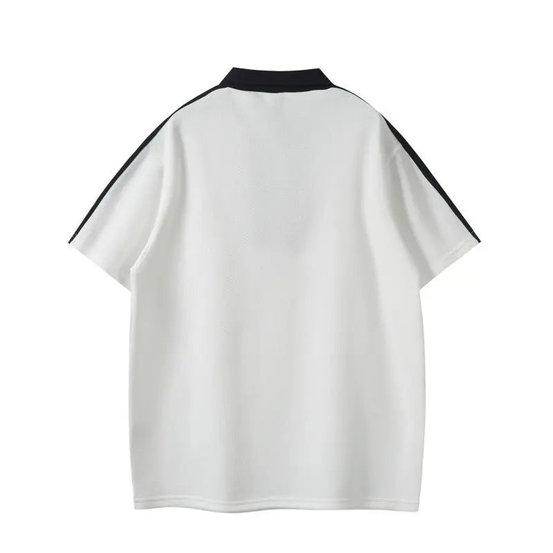 Letter printed half zip loose polo shirt short sleeved