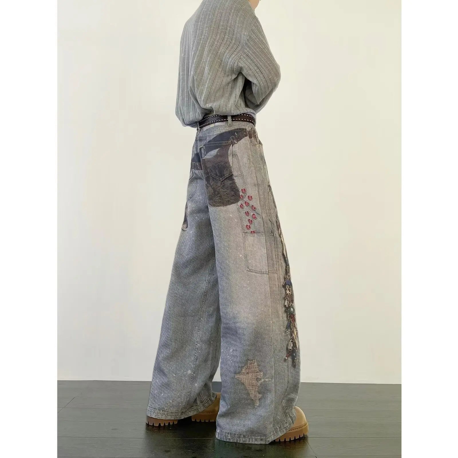 Printed ink splatter hanging decoration logging workwear jeans men Markonline