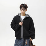 Faux Two-Piece Patchwork Open Front Hooded Knit Sweater Coat for Men and WomenAutumn Winter Loose Couple Lazy Style Sweater Markonline