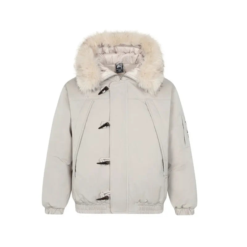 Vintage Large Fur Collar Horned Parka Cotton Coat for Men and Women, Winter Street Style Thick Warm Cotton Jacket Markonline