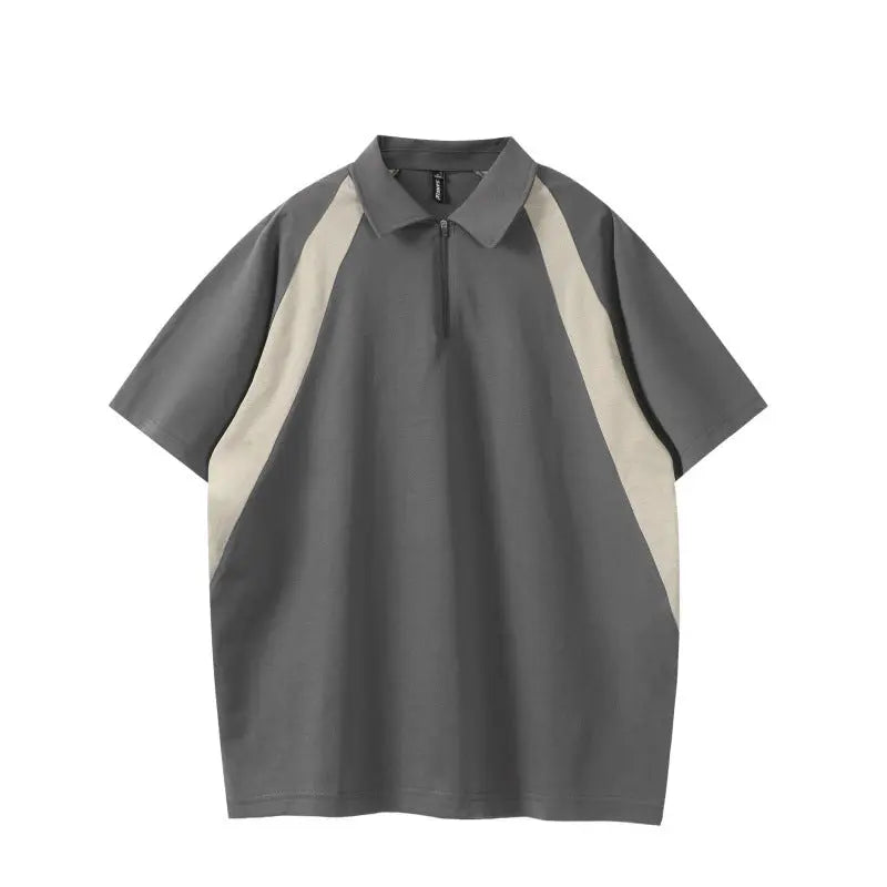 Color blocking splicing half zipper lapel polo shirt short sleeved Markonline