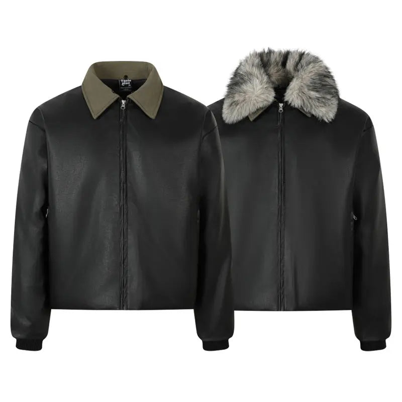 Winter Thick Warm Jacket for Men and Women,  Retro Street Style with Detachable Fur Collar, Barn Cotton Coat, Leather Jacket eprolo