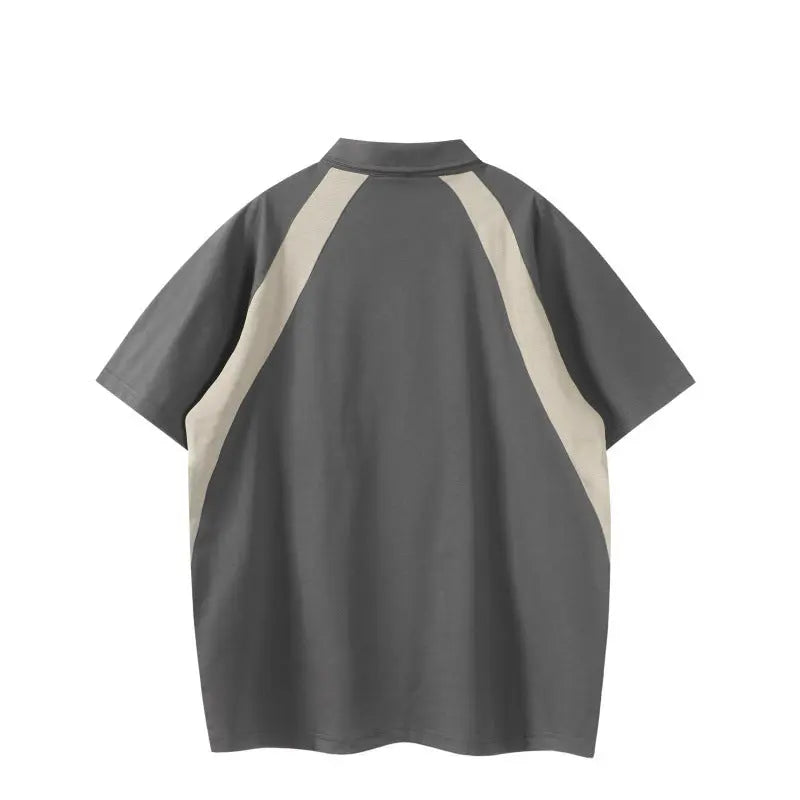Color blocking splicing half zipper lapel polo shirt short sleeved