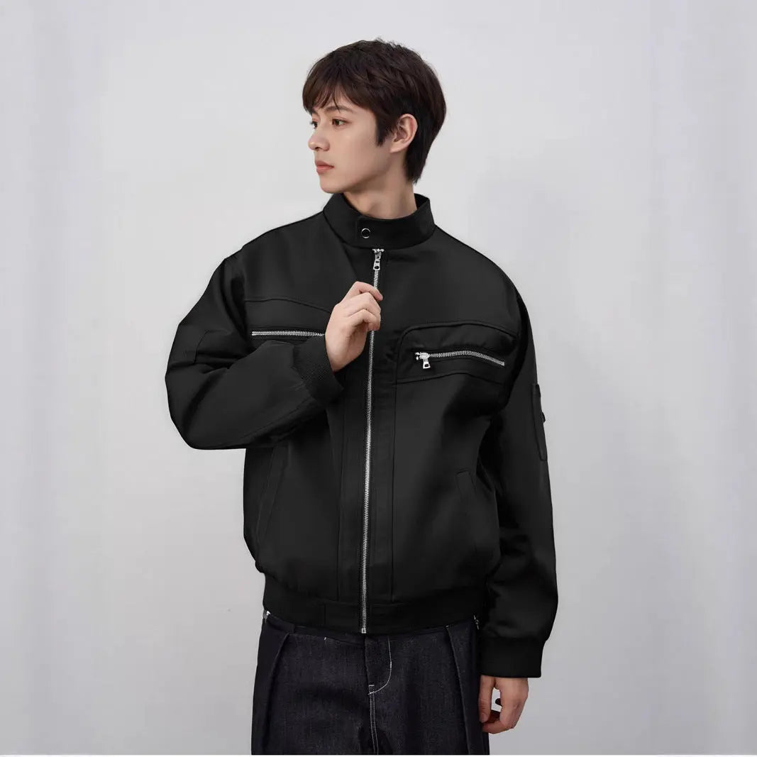 Street Vintage Multi-Pocket Zip-Up Stand Collar Jacket for Men Casual Loose  Biker Style Coat eprolo