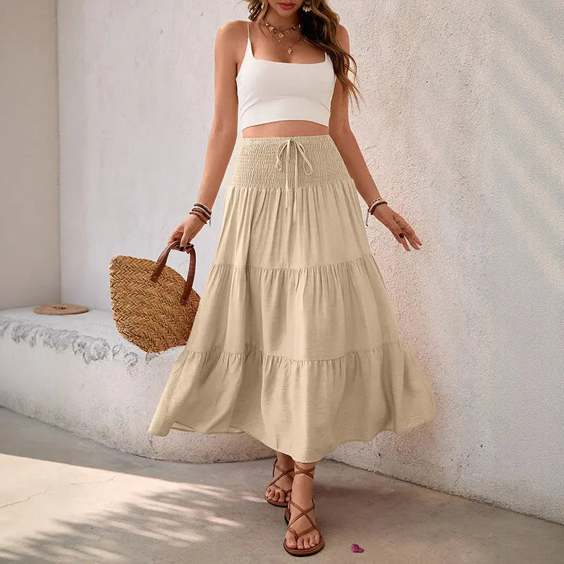 Summer casual versatile drawstring tied half skirt long skirt for women Markonline